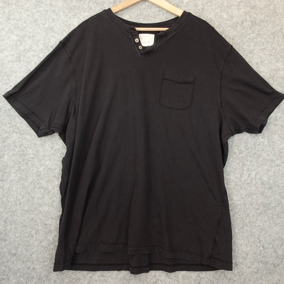 Six Lincoln Organic Cotton Shirt Mens 2XL Chocolate Henley Pocketed Tee Oversize - Picture 1 of 12